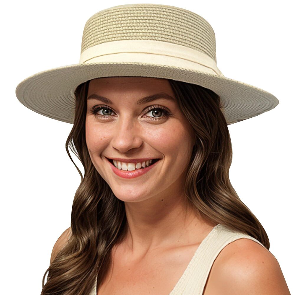 6053 UPF50+ Wide Brim Straw Panama Sun Hat Boater Summer Beach Sun Hat
